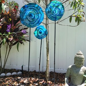 Wall Flower sculpture Teal blue-green recycled plastic looks like glass/wall mount/indoor outdoor/boho wall decor You pick size/quantity image 7