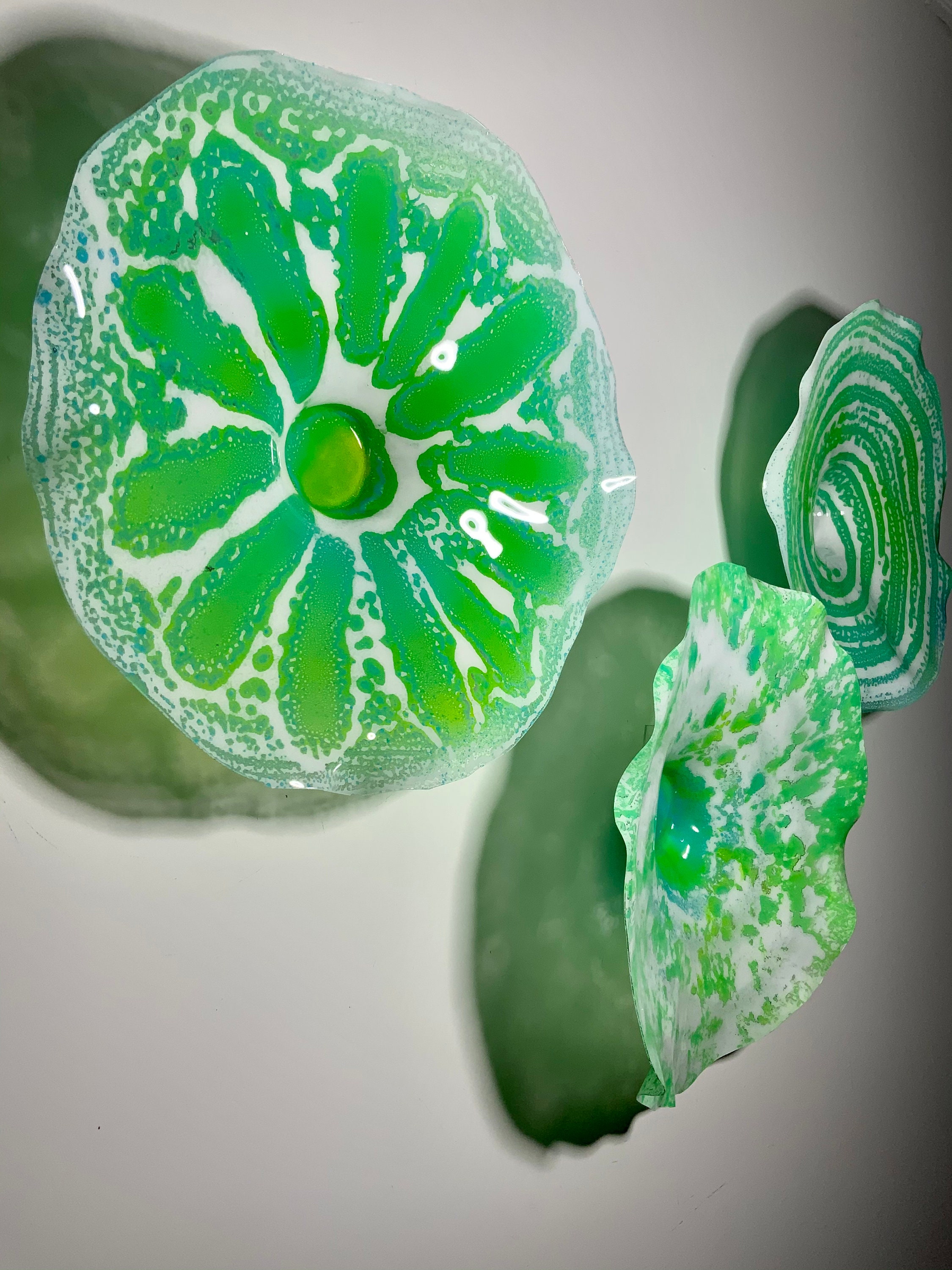 Wall sculpture light/aqua blue/white 3 up cycled translucent plastic