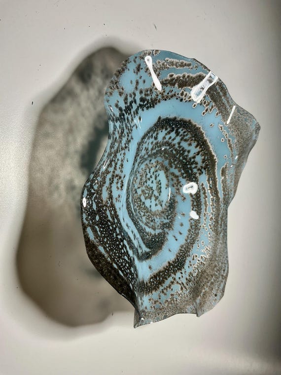 Gray, silver & aqua Home decor Wall flower art- looks like glass- handmade from up cycled Polymer - 5-6 Inch