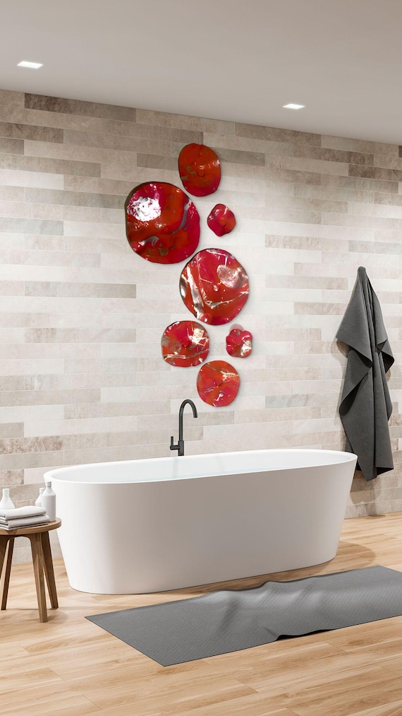 Orange Recycled PET Wall Flower Mural: Boho Beach Home Decor