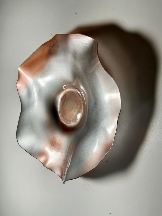Silver & orange 5 inch Handmade Recycled Polymer Wall Flower Art- Glass Look Decor