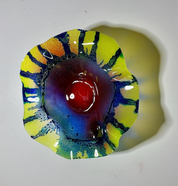 Yellow,red & blue 5” Wall Plate - Handcrafted Decor in Sustainable Plastic, Glass-Like Finish