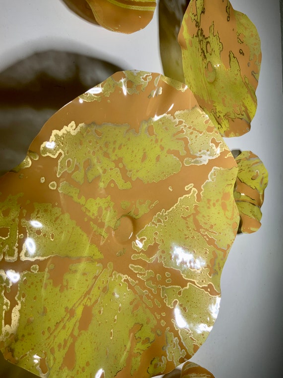 Recycled Plastic Wall Flower handmade Sculpture: Saffron Yellow & Gold Home Decor