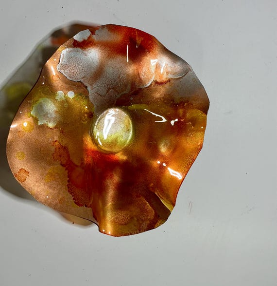 Unique 5-Inch Wallflower | Shades of Orange and Silver | Handmade Upcycled Plastic Art