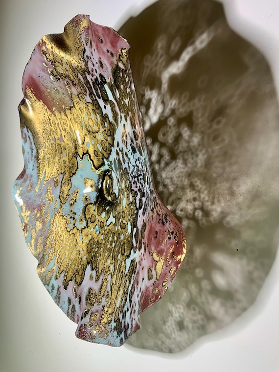 Recycled polymer wall flower accent 12" gold/burgundy/gray. handmade eco art boho beach home decor/outdoor patio art/looks like glass