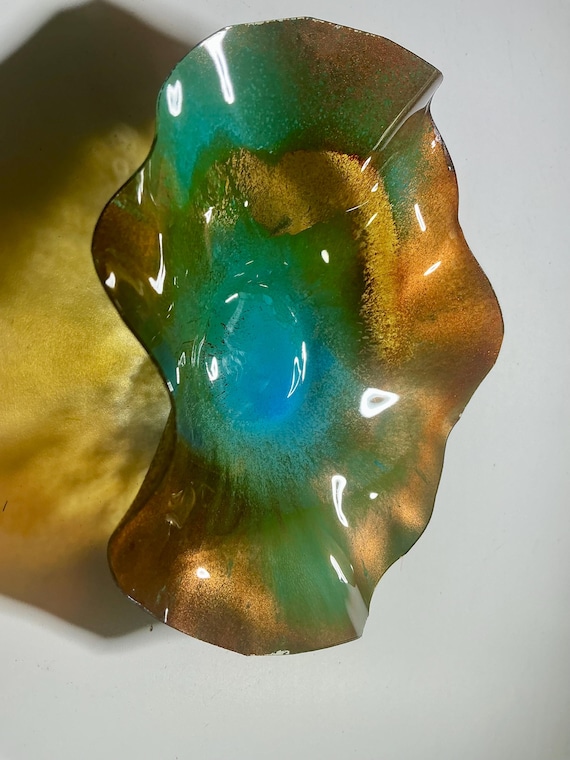 5 Inch Wall Hanging: Handmade sustainable plastic metallic orange/aqua with Glass Effect