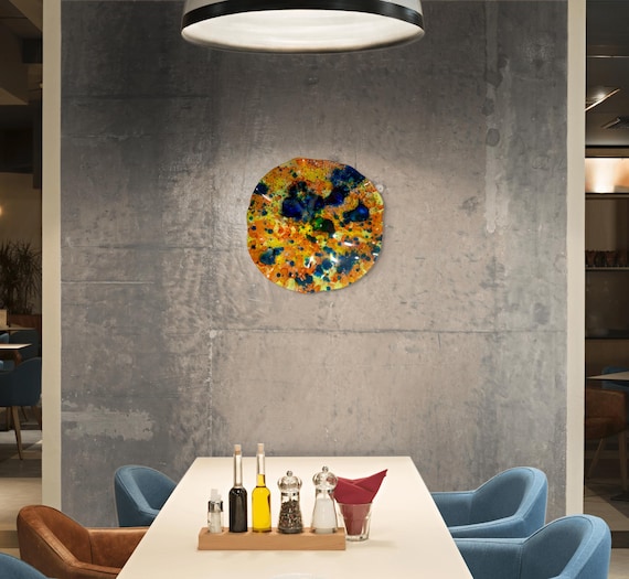 Huge wall hanging yellow/green blue/orange XX Large 24” handmade eco-friendly plastic/looks like glass/lightweight easy to hang/beach home