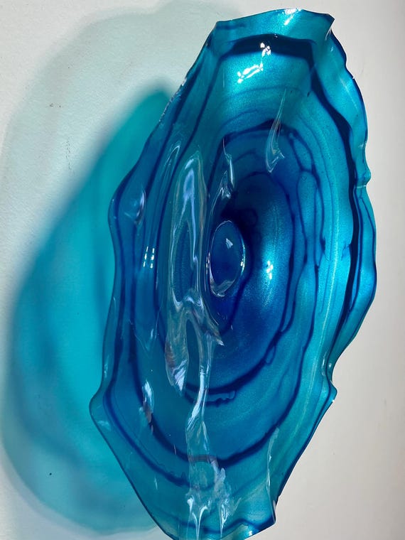 Wall flower home decor Art metallic cobalt blue - handmade from Recycled Polymer - 9” glass like look