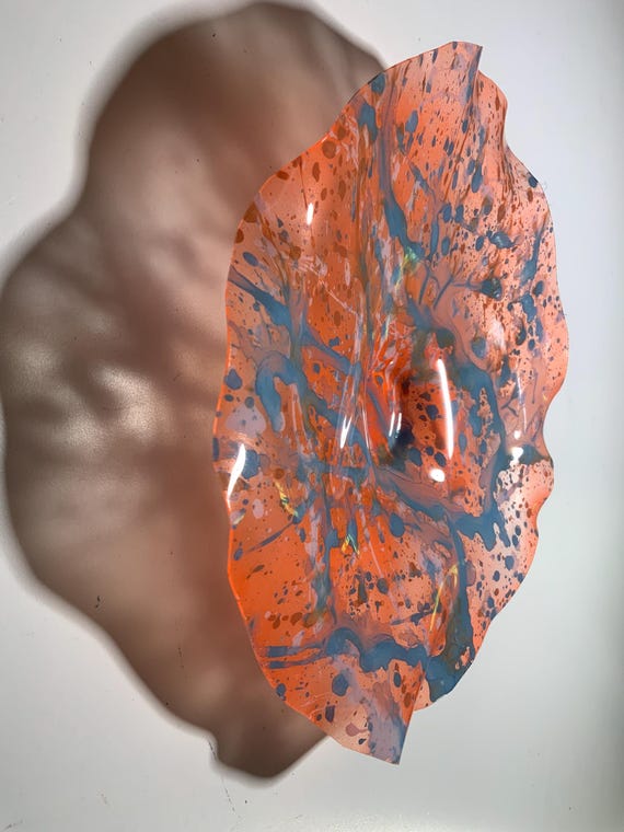 Recycled plastic Original Ocean Arts handmade wall flower peach/aqua/white small 9” looks like glass/home decor/patio art