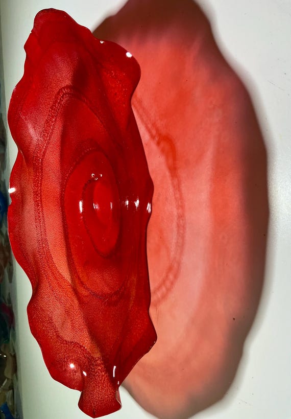 Up cycled water bottle wall flower home accent art 12” red- handmade eco art/floral home decor- looks like glass