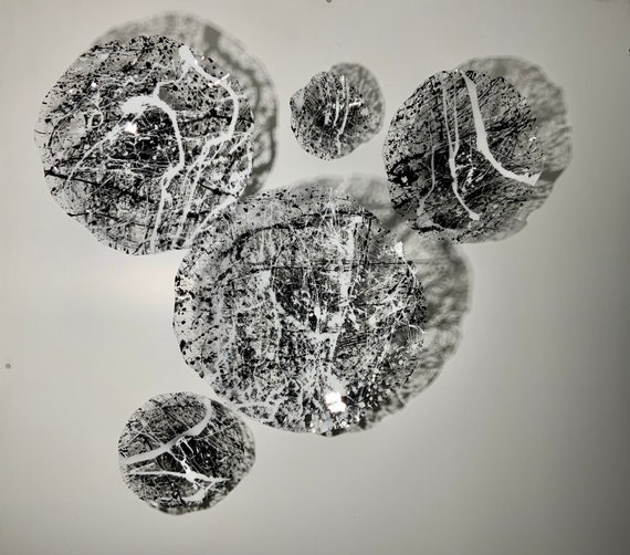 Black/white splash modern wall plate handmade up cycled plastic home decor/window hanging/wall mount/looks like glass/you pick size/quantity