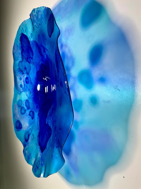 Wall Flower: Blue & purple Eco-Friendly Art- handmade from up cycled polymer with glass like look
