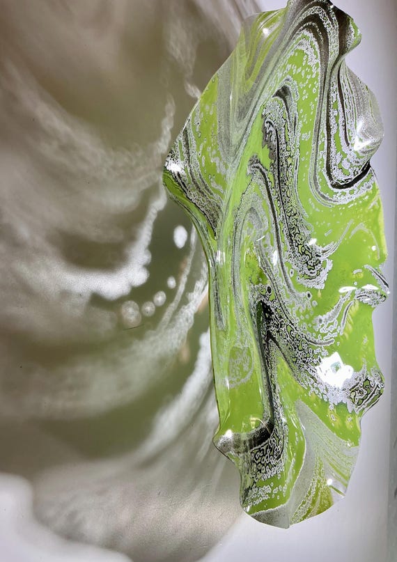 Eco-Friendly 15” Wall Flower | Green & Gray Handmade from Recycled Plastic-looks like glass