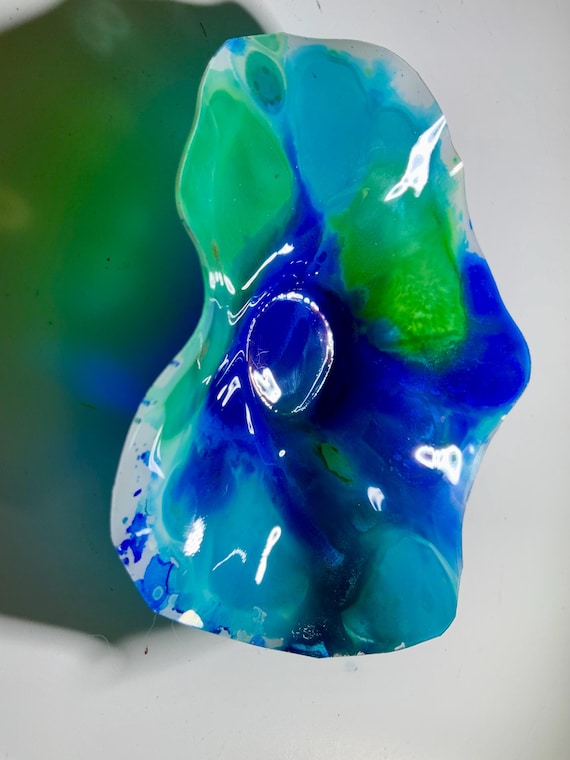 Recycled plastic one of a kind x-Small wall flower 5” handmade blue/green/white nautical home decor art/looks like glass/gift