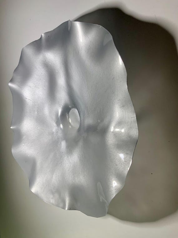 Handmade wall flower art 13”/up cycled polymer/silver unique home decor wall hanging/looks like glass/bedroom art