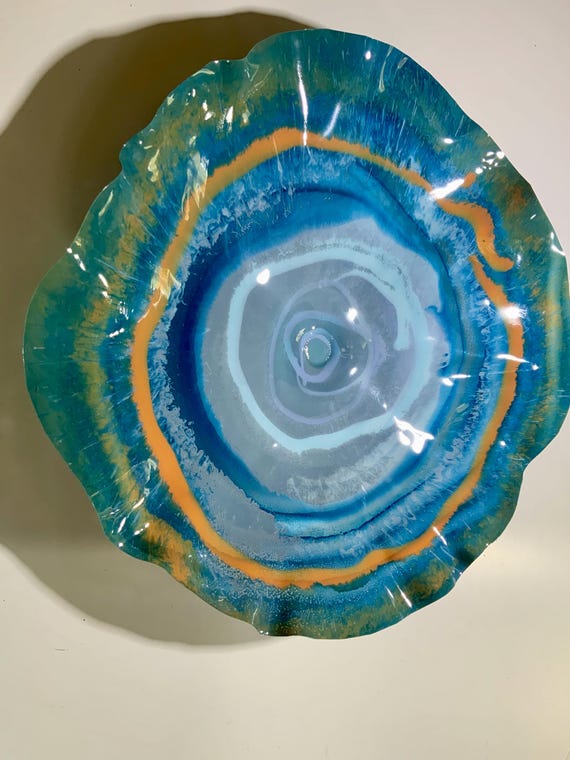 XX large giant colorful wall art 24” handmade eco-friendly polymer- cool home decor/blue/orange/lavender/green looks like glass/easy to hang