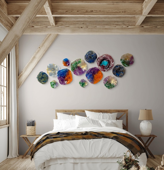 Glass like look handmade Up cycled Plastic Wall Flower Sculpture: Colorful Boho Home Decor Art