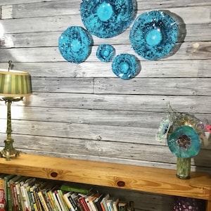 Aqua/teal blue flowers wall art sculpture handmade recycled plastic looks like glass/indoor outdoor boho home decor/You pick size/quantity image 6