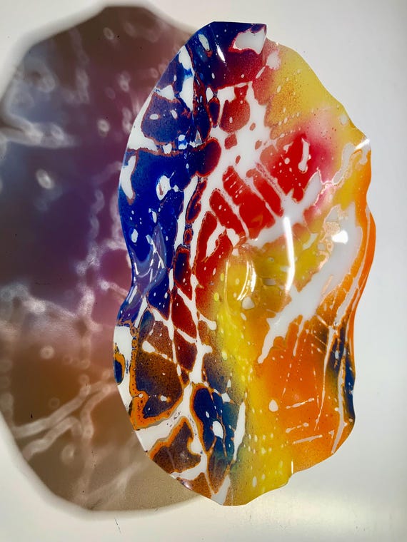 Recycled Plastic Wall Flower: red, yellow, white Blue, Orange Boho Decor handmade by Todd Lynd/looks like glass