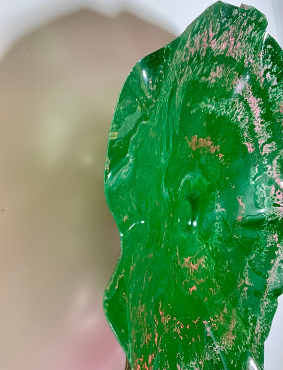 Handmade upcycled plastic round wall flower home decor extra large 20” collectible art green/pink/funky home art/Ocean Arts/looks like glass