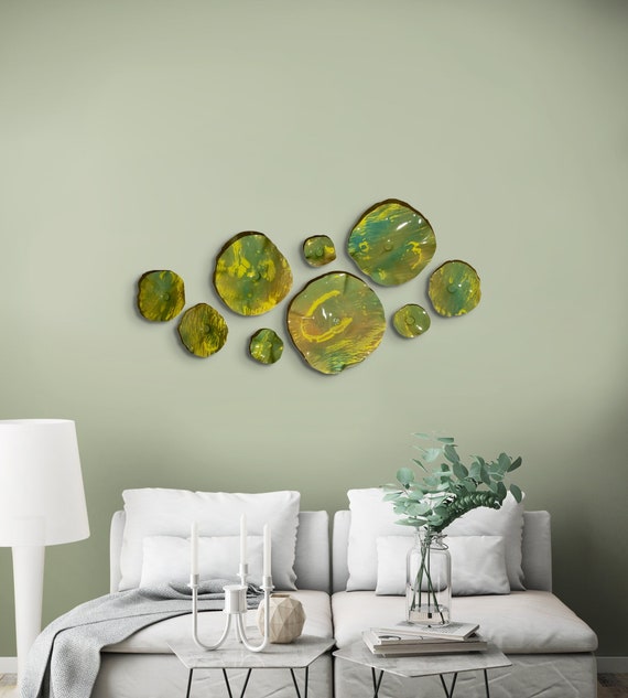 Recycled Plastic Wall Flower Sculpture Set: Taupe, Yellow, Blue, Green Boho Decor/handmade ecoart