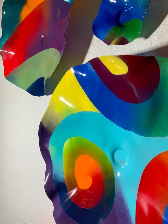 Original colorful rainbow wall flower sculpture 5 handmade/bedroom home decor platter/eco-friendly plastic looks like glass/ceiling hanging