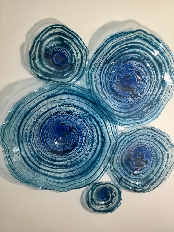 Wall flower translucent teal turquoise blue/cobalt handmade recycled plastic/looks like glass/yard art/home decor/You pick size/quantity