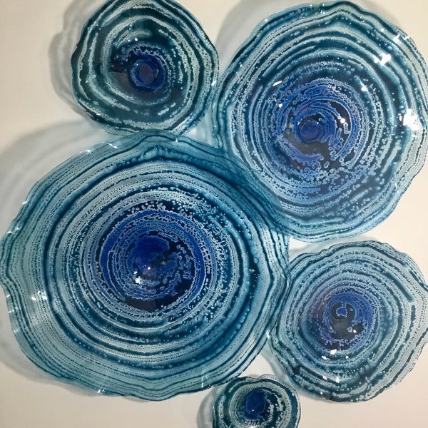 Wall flower translucent teal turquoise blue/cobalt handmade recycled plastic/looks like glass/yard art/home decor/You pick size/quantity