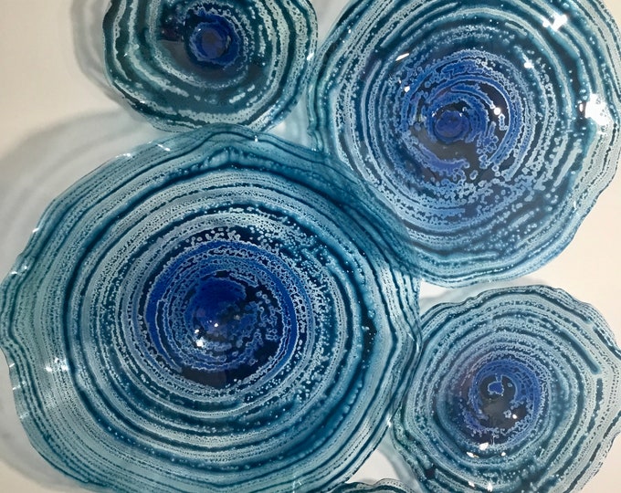 Featured listing image: Wall flower translucent teal turquoise blue/cobalt handmade recycled plastic/looks like glass/yard art/home decor/You pick size/quantity