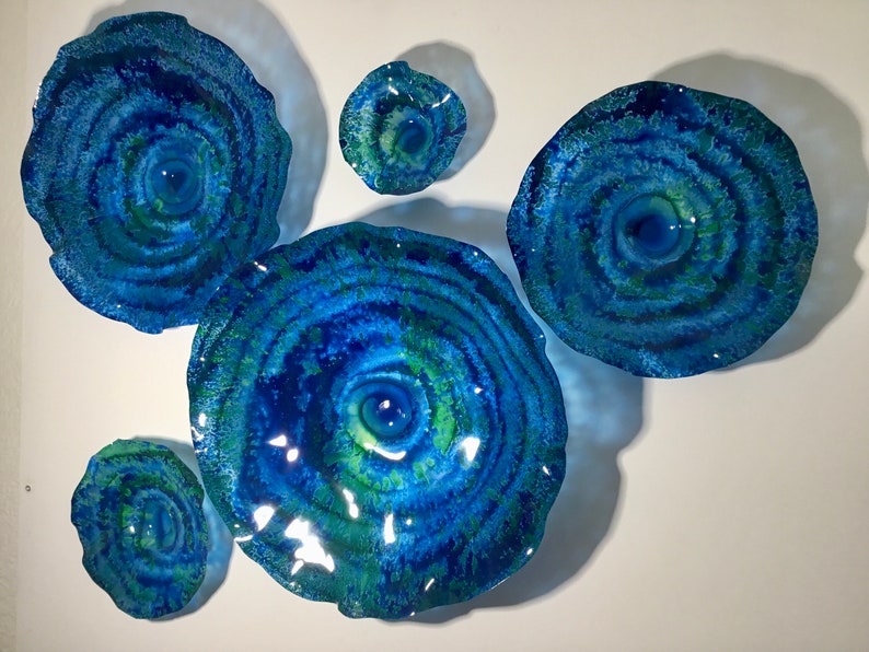 Wall Flower sculpture Teal blue-green recycled plastic looks like glass/wall mount/indoor outdoor/boho wall decor You pick size/quantity image 2