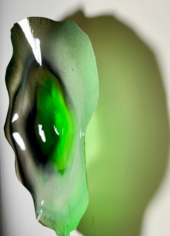 Small wall flower  9” handmade eco friendly polymer- Todd Lynd art- black, green, gray- home decor - looks like glass