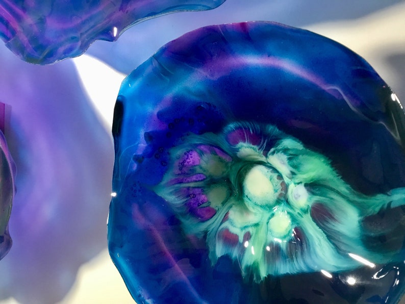 Dark Blue/ Eggplant Purple flowers wall art durable recycled image 4