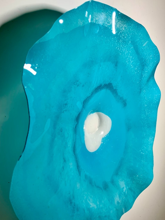 Aqua Blue Wall Flower Decor: Handmade Recycled Plastic Sculpture with a glass like look