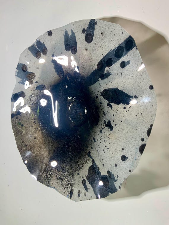 Original handmade recycled plastic home decor -Small wall flower 9” black & gray contemporary home wall decor/looks like glass/Todd Lynd art