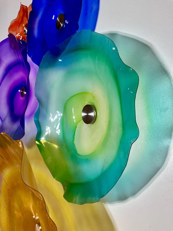 Colorful Sea Glass Wall Art Mural - Handmade up cycled polymer Decor - 10 Easy-to-Hang Pieces