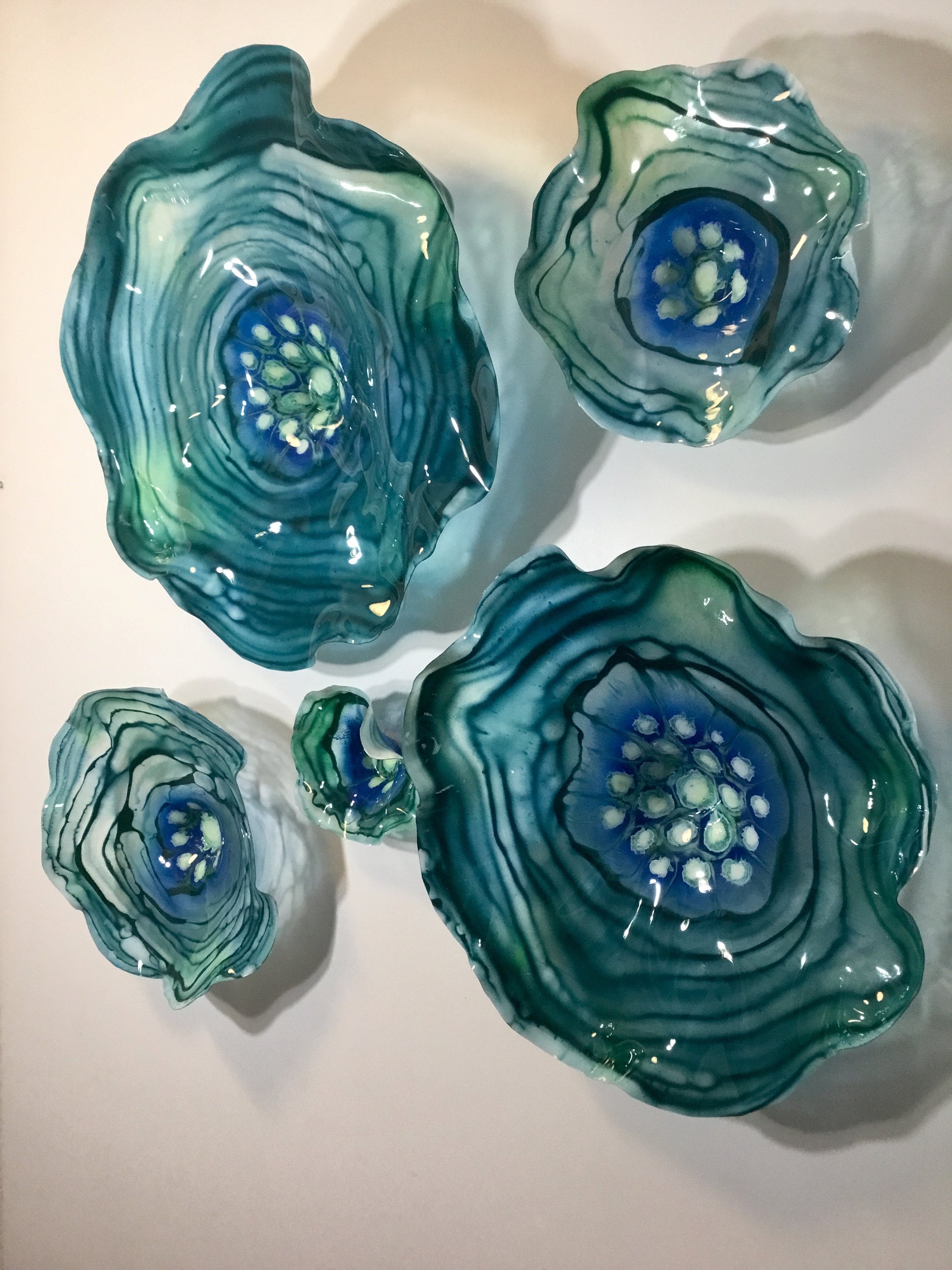 Teal with Blue flowers wall art or ceiling mount decor recycled plast…
