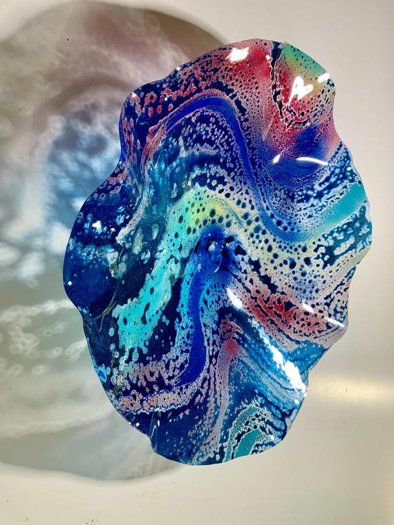 Recycled water bottle wall flower 15” handmade/blue/aqua/coral red/yellow looks like glass/home decor art/cool wall art/outdoor floral decor