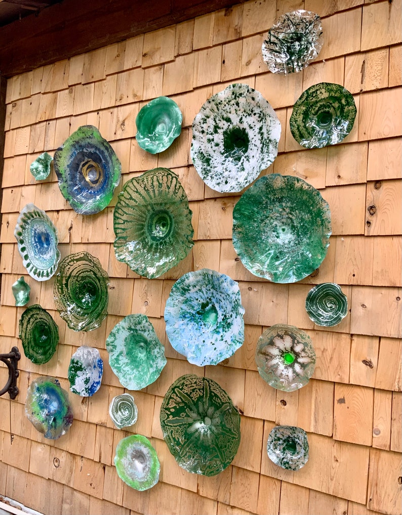 Wall Flower Art 22 Sea Glass Colors Shades of Green Upcycled Etsy