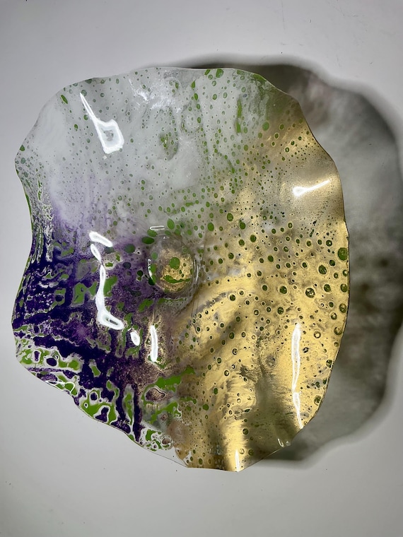 Elegant Purple & Gold Wall Decor | 9" Handmade Art from Recycled Plastic, Glass Effect