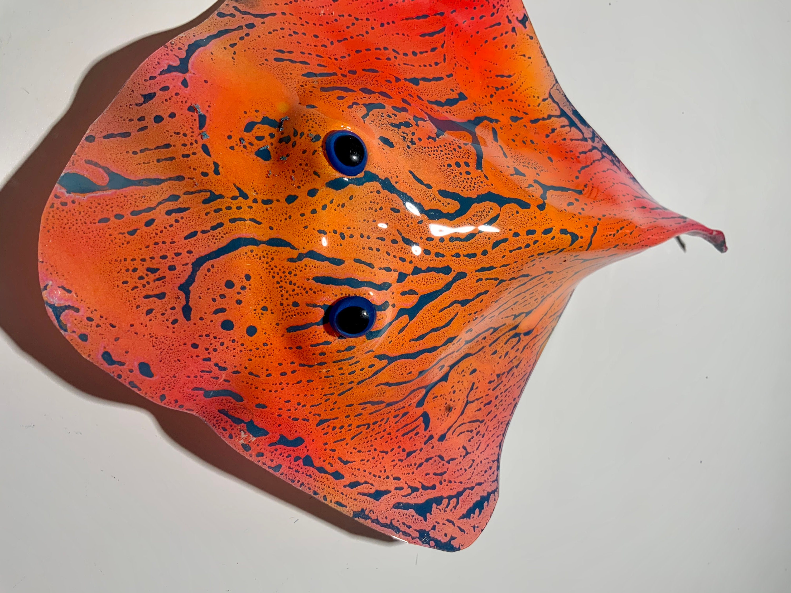 Stingray wall hanging orange/teal 14” handmade upcycled plastic looks