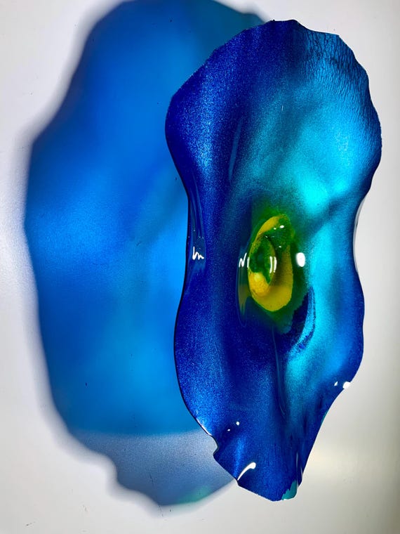 Recycled Plastic Wall Flower: Metallic Blue & Yellow Eco Art-glass look