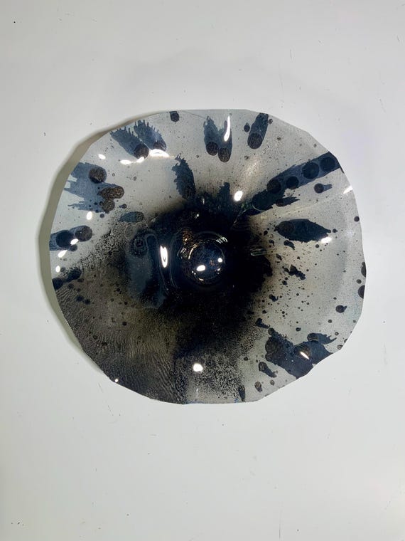 Original handmade recycled plastic home decor Small wall flower 9” black /gray contemporary home wall decor/looks like glass/Todd Lynd art