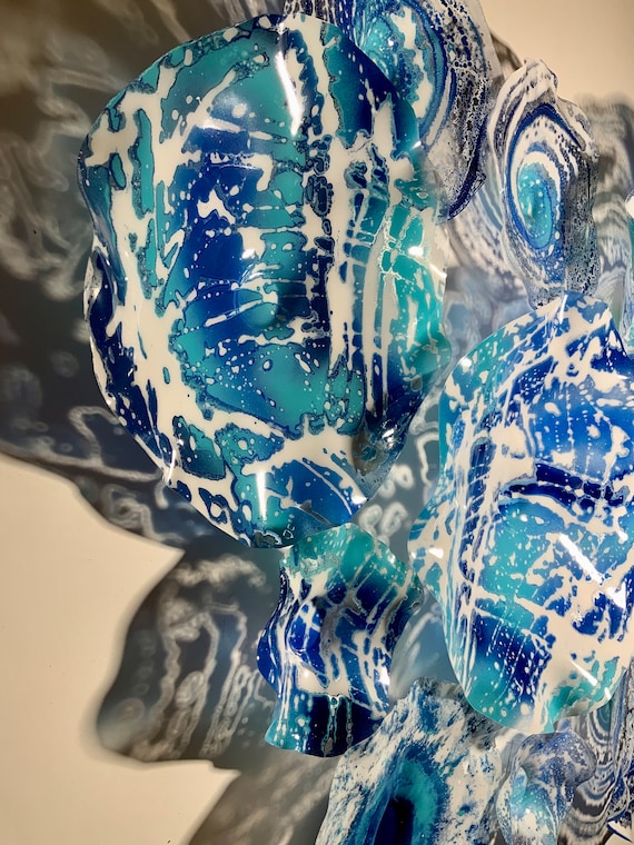 Handmade Ocean Aqua Wall Flower Sculpture: Beach Home Decor-looks like glass