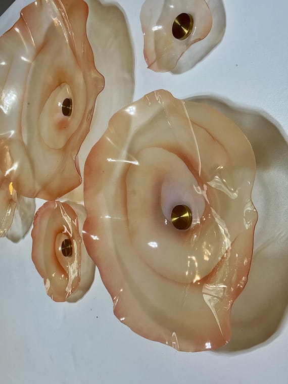 Set of 5 warm coral & apricot Wallflowers | Recycled Polymer Handmade Glass-Effect Decor