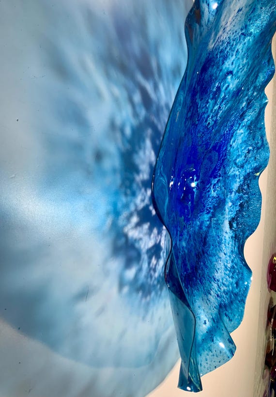 Recycled Plastic Coral Wall Flower: Coastal Cobalt Blue & Silver Art