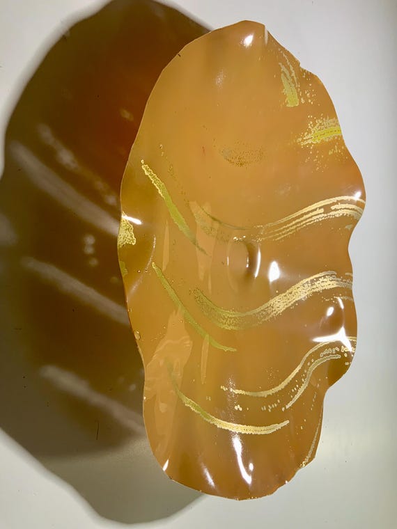 Recycled Plastic Wall Flower Sculpture: Beige & Gold Earth Tones, 15" looks like glass home wall decor