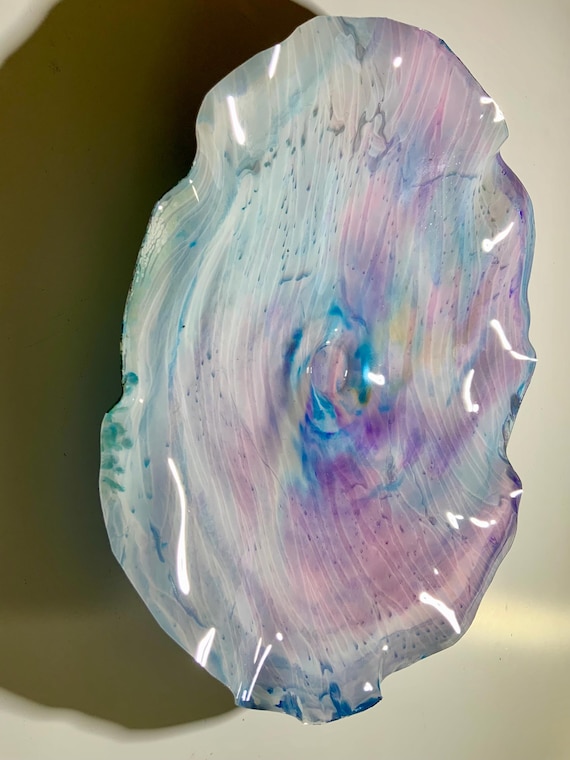 One of a kind Ocean Arts Wall Flower 15” handmade up cycled polymef coral pink, aqua & white home decor - looks like glass