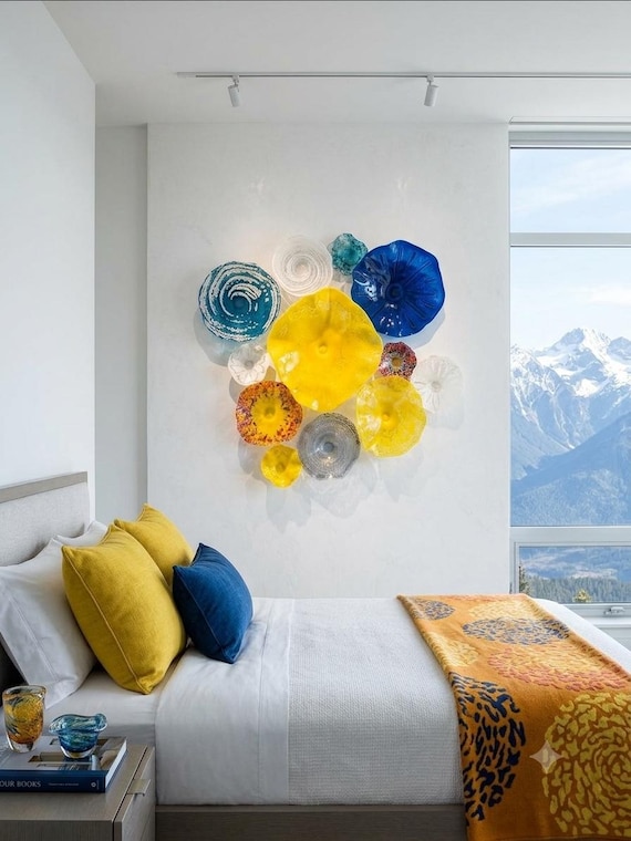 Colorful artist choice wall flower 12 handmade original/beach home decor/recycled plastic- looks like glass/ceiling hanging