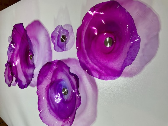Handmade Lavender, Eggplant, deep purple Wall Decor - up cycled Polymer Art, Choose Size & Quantity - looks like glass