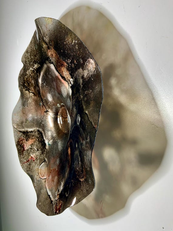 Original Handmade recycled plastic home decor art Small Wall flower 9” black/silver/bronze living room wall hanging/looks like glass